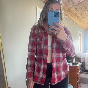 Red Plaid Button-Up Shirt